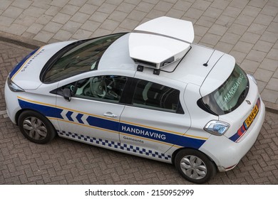 Eindhoven, The Netherlands - April 28 2022: Scan Car Or Scanauto Dutch Police. On Roof 12 Cameras. Spot Number Plates, Checking Vehicle Owner Has Not Paid A Parking Fee. Enforcement, Handhaving Serie.