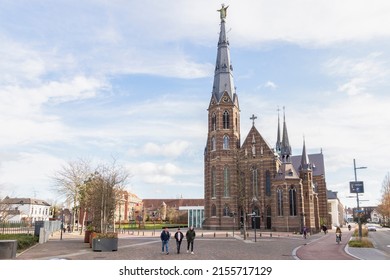 Eindhoven, The Netherlands, February 15, 2022; Cityscape of the city of Eindhoven with the Augustinian Church in the background.