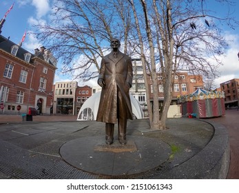 Eindhoven, Netherlands, January 29, 2022: Monument to Frederik Jacques "Frits" Philips by Kees Verkade. The Frits Philips bronze Statue is located in the Market Place in the center of Eindhoven.
