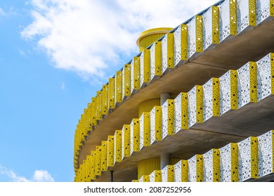 Eindhoven, The Netherlands - November 2 2021: Closeup of the Eindhoven Airport Parking building.