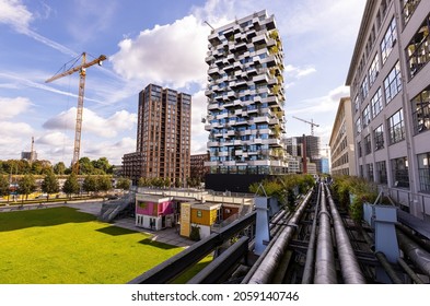Eindhoven, The Netherlands - October 2021: Green building in the Strijp-S, the creative city in Eindhoven, The Netherlands
