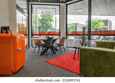 EindhovenNetherlands June 27 2021: Newly Built Office Space For Coworking With Modern And Trendy Looking Interior Without People