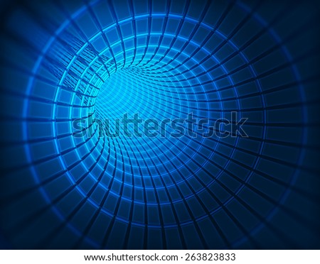 Einstein-Rosen bridge in space-time wormhole. Tunnel connecting points, different universes. Black hole. Funnel. Time travel. Relativity. Another dimension, parallel worlds. Digital computer graphics.