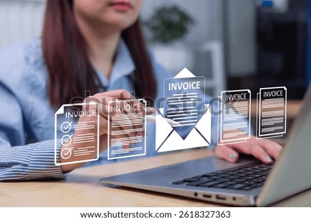 E-invoice and digital billing, Electronic statement management on virtual screen, E-tax Digital receipt, Online invoice and tax documents, Concept of online document issuance.