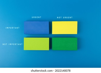 Eisenhower matrix, trendy planning, time or project management concept. Multicolored sections for effective planning on blue background.  - Shutterstock ID 2022140078