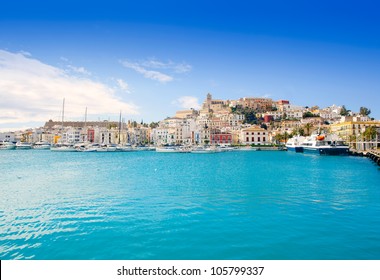 Eivissa Ibiza town with church under summer blue sky - Shutterstock ID 105799337