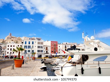 Eivissa Ibiza town with church under summer blue sky - Shutterstock ID 105799370