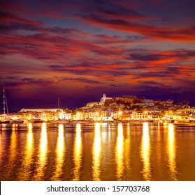 Eivissa Ibiza Town Downtown At Sunset Dalt Villa In Balearic Islands Of Spain