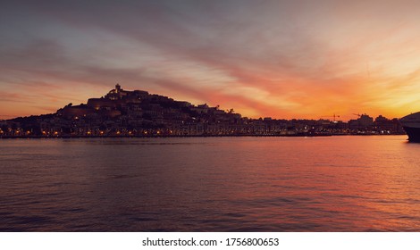 Eivissa Ibiza Town Downtown At Sunset Dalt Villa In Balearic Islands Of Spain