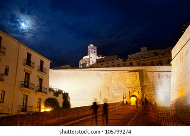 Eivissa Ibiza town with night moon castle entrance and Church - Shutterstock ID 105799274