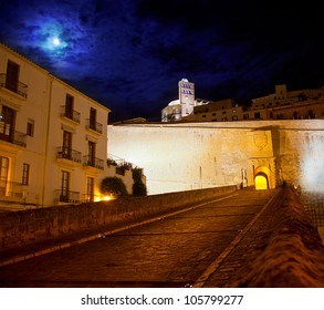 Eivissa Ibiza town with night moon castle entrance and Church - Shutterstock ID 105799277