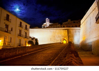 Eivissa Ibiza town with night moon castle entrance and Church - Shutterstock ID 111759227