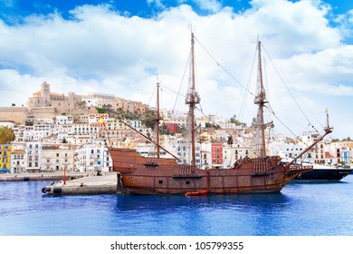 Eivissa ibiza town with old classic wooden corsair boat - Shutterstock ID 105799355