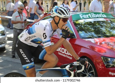 Ejea De Los Caballeros, Spain - September 13, 2018: Matteo Trentin Approaching To The Start Of Vuelta De Espana, Stage 18