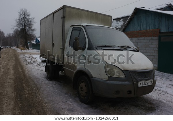 Ekaterinburg, Russian Federation - February 11,\
2018: Parked white cargo\
truck