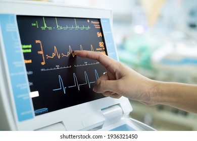 EKG monitor in intra aortic balloon pump machine. Medical equipment