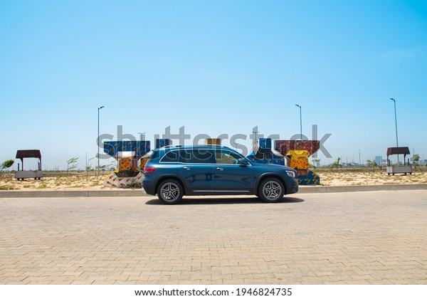 Eko Atlantic city, Lagos Nigeria -March\
25 2021 : Mercedes-Benz Parked on a paved\
road.