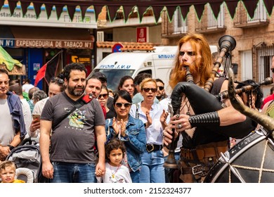 El Alamo, Madrid - May 2, 2022: El Alamo 2022 Medieval Market. A Actors Group Entertains Visitors