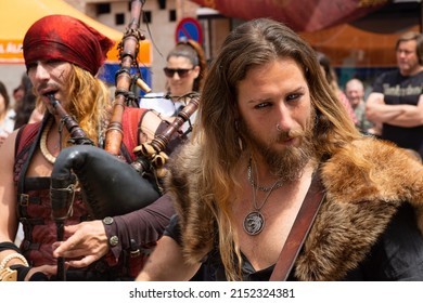 El Alamo, Madrid - May 2, 2022: El Alamo 2022 Medieval Market. A Actors Group Entertains Visitors