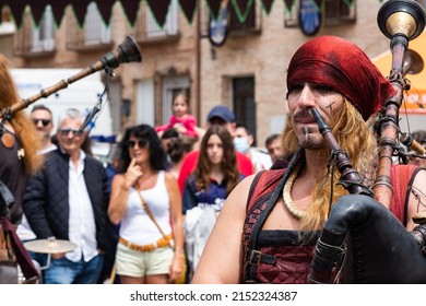 El Alamo, Madrid - May 2, 2022: El Alamo 2022 Medieval Market. A Actors Group Entertains Visitors