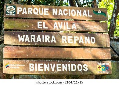 El Avila, Caracas Venezuela. September 2012. National parks institution INPARQUES Sign welcoming visitors to El Avila or Waraira Repano National park. El Avila is Caracas's highest mountain.