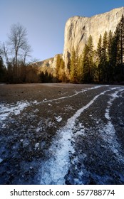 El Capitan And Ice Line. The Famous Icon Of Yosemite National Park In California. Beautiful Of Nature.