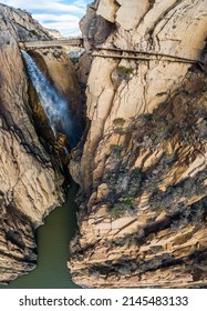 El Chorro, Spain, Camino Del Rey On A Bautiful Mountain Landscape.