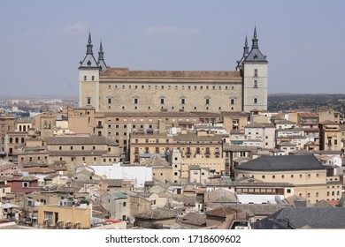 El Alcázar De Toledo (The Alcázar Of Toledo) Rises Above The City Of Toledo In Castile–La Mancha, Spain.