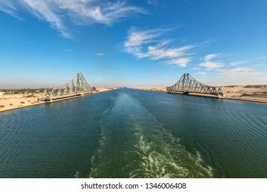 El Ferdan, Egypt - November 5, 2017: El Ferdan Railway Bridge, the longest swing bridge in the world, runs from the west of the Suez Canal to the east into Sinai near Ismailia, Egypt.