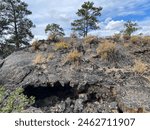 El Malpais National Monument in New Mexico. Lava cave, Pahoehoe Lava, McCartys Lava Flow, Rugged lava flows along Zuni-Acoma Trail. 