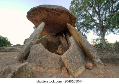 El Mellizo, valuable example of Neolithic dolmens. South side. Valencia de Alcantara, Caceres, Extremadura, Spain