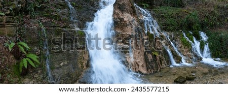 El Molino waterfall in Villabáscones de Bezana in the Valdebezana Valley. The Merindades region. Burgos. Castile and Leon. Spain. Europe
