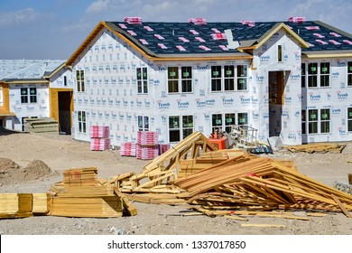 El Paso, Texas - 12 March 2019: Framework For New Homes Under Construction.     
New Home Construction Is Booming In El Paso, Texas.   
