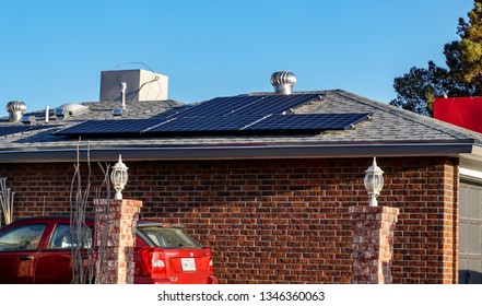 El Paso, Texas - 22 March 2019: Newly Installed Solar Panels. Solar Panels Are Becoming More And More Popular With Home Owners.