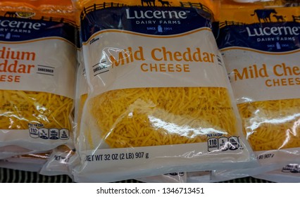  El Paso, Texas - 22 March 2019:  Fine Shredded Cheddar Cheese On Display In A Grocery Store.
                              