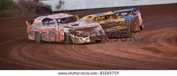 EL PASO, TEXAS – AUG 19: UniFirst Night at El Paso\
Speedway Park saw the grandstands full as the Late Models worked on\
rolling the 3/8 mile clay oval smooth on August 19, 2011 in El\
Paso, Texas.