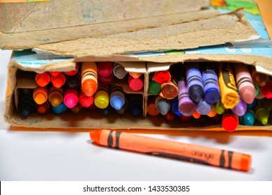 El Paso, Texas, / USA- Circa June 2019
Old And Very Much Used Box Of 64 Crayola Crayons.
Art Supplies For Home Or School.
Crayons For Children And Amateur Artists.