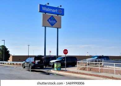 El Paso, Texas USA: Circa August 2019
  
Police and Highway patrol blocking all entrances to Walmart, scene of the 3 August mass shooting in El Paso, Texas.  Stop the hate