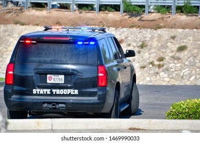 El Paso, Texas / USA - Circa August 2019
Police And Highway Patrol Blocking All Entrances To Walmart, Scene Of The 3 August Mass Shooting In El Paso, Texas.