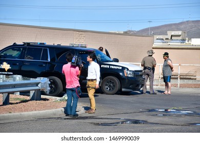 El Paso, Texas / USA - Circa August 2019
Police And Highway Patrol Blocking All Entrances To Walmart, Scene Of The 3 August Mass Shooting In El Paso, Texas.