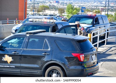 El Paso, Texas / USA - Circa August 2019
Police And Highway Patrol Blocking All Entrances To Walmart, Scene Of The 3 August Mass Shooting In El Paso, Texas.