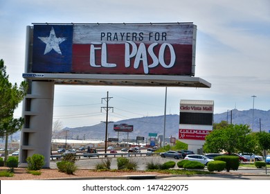 El Paso, Texas USA: Circa August 2019
   
Prayers for El Paso reads a billboard close to where the Walmart mass shooting took place in Cielo Vista Mall.
We need gun control - Not prayers