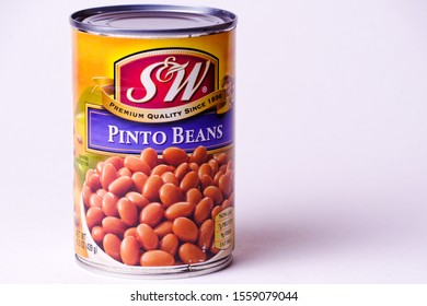 El Paso, Texas / USA: Circa November 2019
S&W Canned Pinto Beans. 
The Pinto Bean Is The Most Popular Bean (Phaseolus Vulgaris)  In The United States.