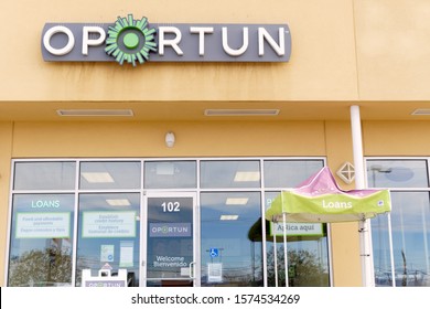 El Paso, Texas / USA: Circa November 2019
Oportun Pay Day Loan Company Located In A Strip Mall.     