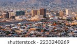 El Paso, Texas, USA  downtown city skyline at dusk with Juarez, Mexico in the distance.