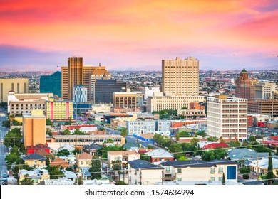 El Paso, Texas, USA  downtown city skyline at dusk with Juarez, Mexico in the distance.