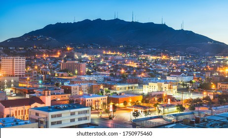 El Paso, Texas, USA  Downtown City Skyline In The Morning With Mountains.