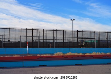 EL PASO, TX -15 DEC 2021- View Of The Wall At The Southern Border Between The United States And Mexico In El Paso, Texas With Ciudad Juarez, Mexico.