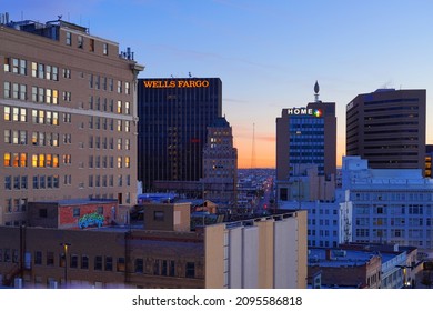 EL PASO, TX -15 DEC 2021- Sunrise View Of The Downtown El Paso Skyline In Texas, United States.