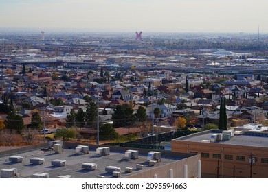 EL PASO, TX -15 DEC 2021- Landscape View Of The Downtown El Paso Skyline In Texas, United States.